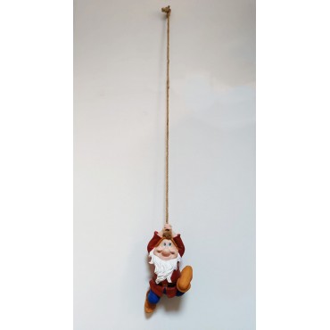 El Yapımı İpte Sallanan Cüce - Rustik Bahçe Dekoratif Obje