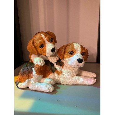 El Boyaması Sevimli Dekoratif ikili Köpek Figürü