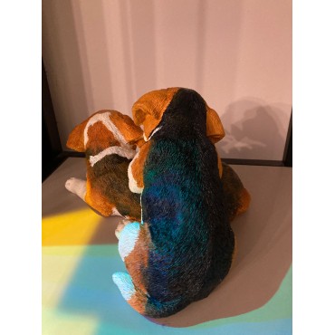 El Boyaması Sevimli Dekoratif ikili Köpek Figürü