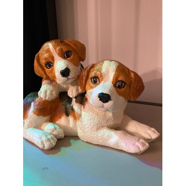 El Boyaması Sevimli Dekoratif ikili Köpek Figürü