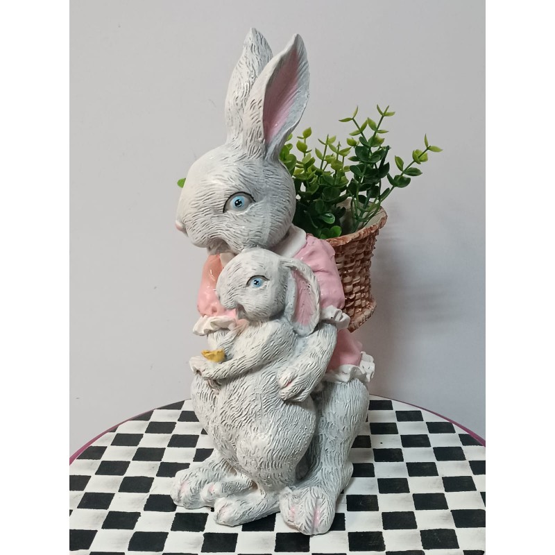 Sepetli Anne & Yavru Tavşan Dekoratif Biblo