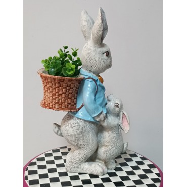 Sepetli Baba & Yavru Tavşan Dekoratif Biblo