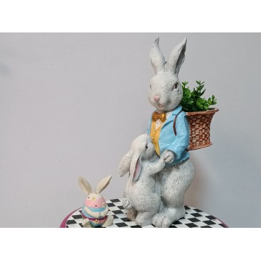 Sepetli Baba & Yavru Tavşan Dekoratif Biblo