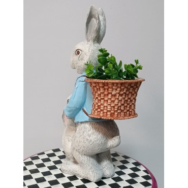 Sepetli Baba & Yavru Tavşan Dekoratif Biblo