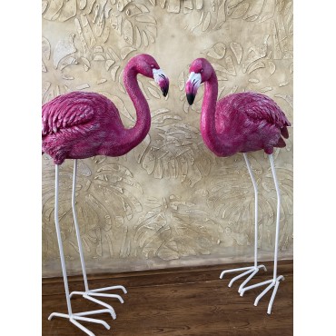 Flamingo Eğik Başlı Bahçe Biblo Fuşya