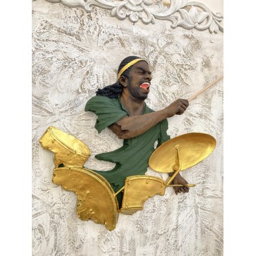 Baterist,Dekoratif Duvar Obje Biblo ,Yeşil Altın